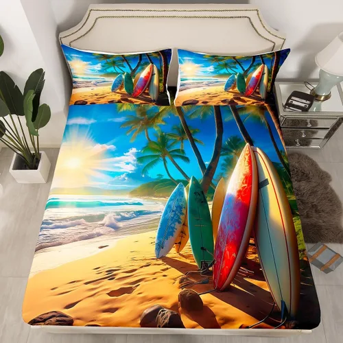 Miniatura 24 de Erosebridal Juego de sábanas bajeras de pulpo oceánico, tamaño individual, juego de ropa de cama temática de playa costera, decoración náutica