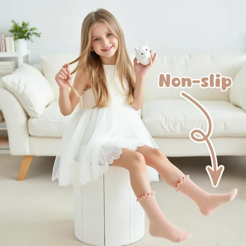 Miniatura 5 de HONGTEYA - 6 pares de calcetines con volantes para niñas, calcetines antideslizantes para bebés con agarre para niñas y niños de 1 a 2 años, 3 a 4