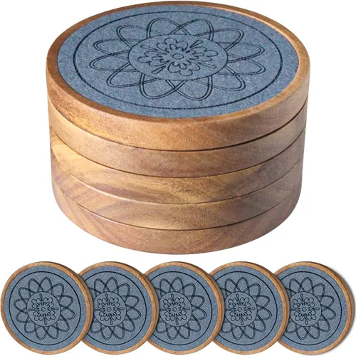 Miniatura 11 de Posavasos de madera para bebidas, juego de 5 posavasos absorbentes, posavasos para bebidas para protección de mesa de café, antideslizantes