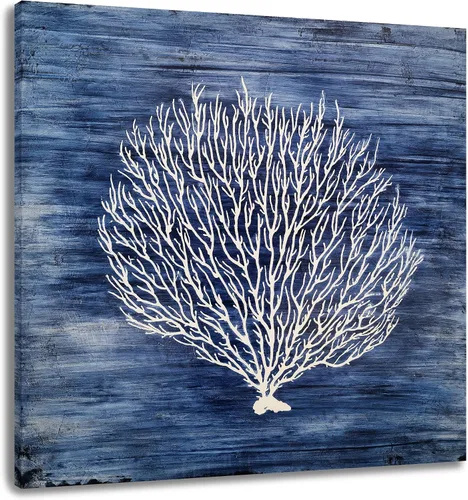 Miniatura 13 de Yihui Arts - Lienzo decorativo para pared de playa con diseño de bote azul y gris costero náutico cuadrado, pintura artística para decoración