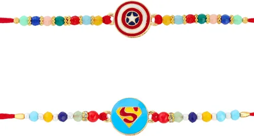Set of 2 SuperHero's Rakhi for Brother with Raksha Bandhan Greeting Card Roli Chawal Tika - Raksha Bandhan Rakhi for Small Brothers Rakhi for