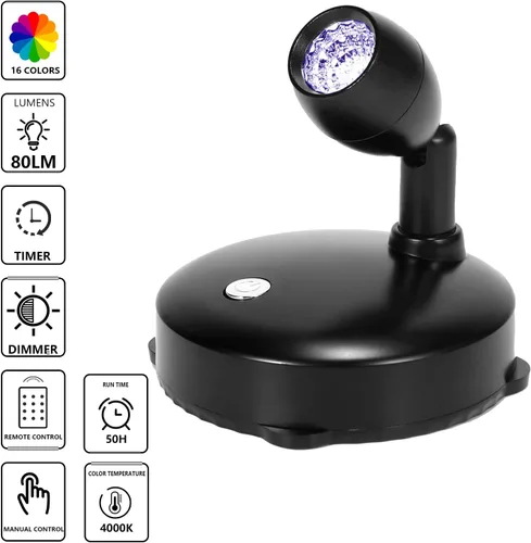 Miniatura 5 de Foco inalámbrico a pilas, luces ascendentes RGB con control remoto y temporizador, luz LED para plantas de interior, iluminación de acento para Negro