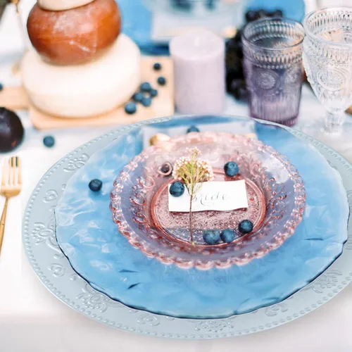 Miniatura 4 de Brightalk Platos Base de 13 Pulgadas, 6 Piezas Platos Base Redondos para Cena para Bodas, Fiestas, Azul Azul (Floral-Blue)