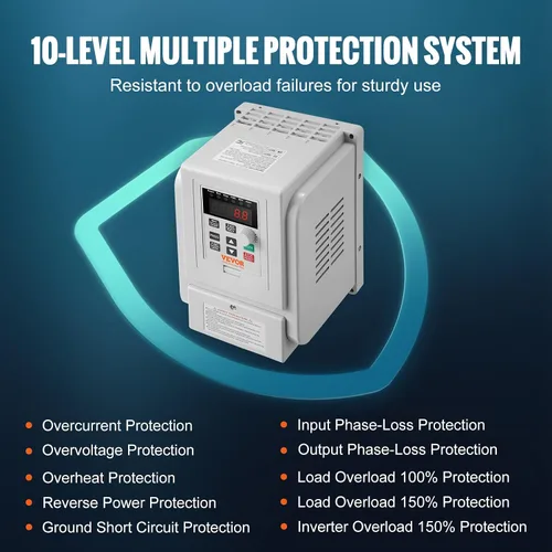 Miniatura 4 de VEVOR VFD 3HP, 2.2KW, 10A, Entrada 1 Fase 220V-240V a Salida 3 Fases 220V-240V Unidad de Frecuencia Variable, VFD 0-400Hz para Control de Velocidad