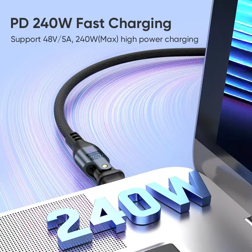 Miniatura 2 de Cable de carga USB-C, cable USB-C de 240 W, 6 pies, carga rápida, cable de carga giratorio de nailon resistente con cabezal giratorio de 180 grados