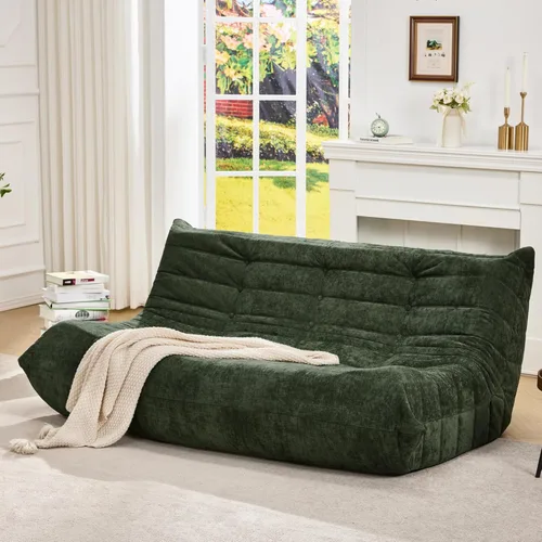 Miniatura 25 de Sillones tipo puf para adultos, puf gigante con espuma viscoelástica, sillón puf con relleno, piel sintética, para la sala, dormitorio u oficina azul