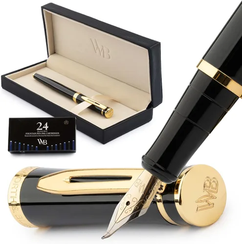Miniatura 16 de Conjunto de pluma estilográfica Wordsworth & Black, plumín extra fino dorado de 18 quilates, incluye 24 cartuchos de tinta, convertidor de repuesto