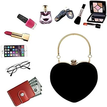 Miniatura 5 de Goclothod Bolso de mano con forma de corazón para mujer, bolso de hombro de terciopelo