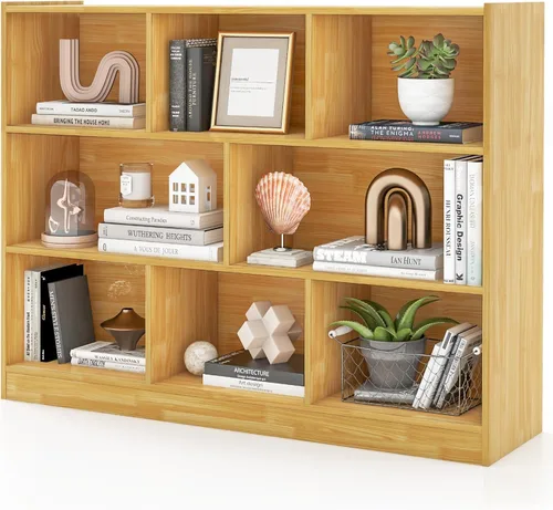 Miniatura 11 de Giantex Estantería de 8 cubos, estantería abierta independiente de 3 niveles, gabinete de almacenamiento moderno, organizador de almacenamiento
