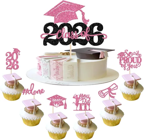 Miniatura 49 de Paquete de 24 adornos para cupcakes de clase 2025 con purpurina 2025 para diploma de graduación 2025 para cupcakes temáticos de graduación 2025
