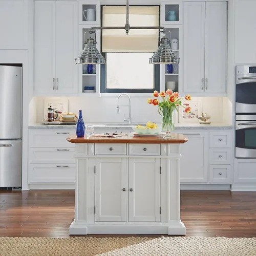 Miniatura 11 de Homestyles Americana - Isla de cocina con parte superior de madera y hoja desplegable, barra de desayuno, almacenamiento con cajones y estantes