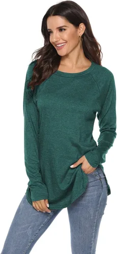 Miniatura 4 de Newchoice - Camiseta informal de manga larga tipo murciélago para mujer, cuello redondo, estilo básico, ajuste holgado