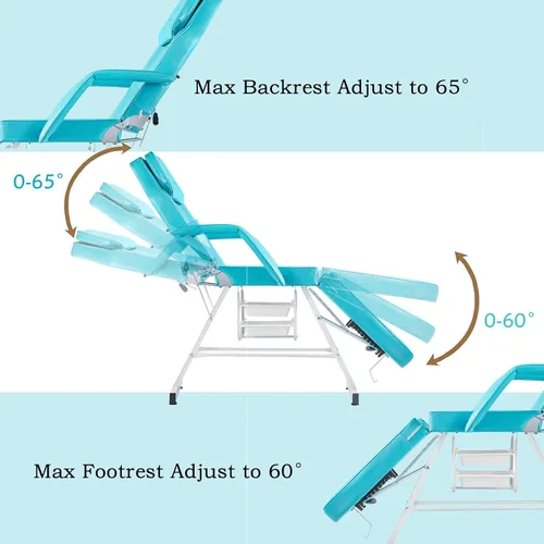 Miniatura 7 de Silla facial, silla de tatuaje de 73 pulgadas para cliente, mesa de masaje ajustable de 3 secciones con taburete, camas de belleza multiusos
