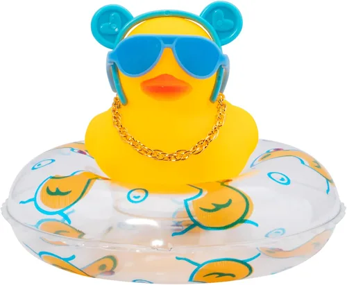 Miniatura 18 de wonuu Adornos de pato de goma para automóvil, decoración de tablero de automóvil con bonita diadema, anillo de natación, collar, gafas de sol
