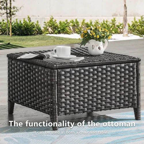 Miniatura 5 de Rilyson Juego de 2 otomanas de mimbre de lujo para exteriores, otomanas grandes de ratán de capacidad de 250 libras para reposapiés de patio, juego