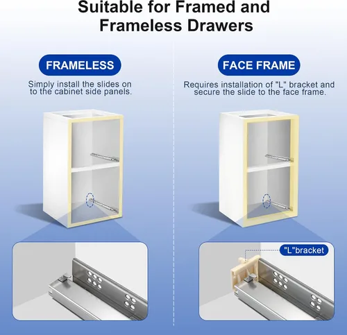 Miniatura 7 de Knobonly - Guías de acero laminado en frío para cajones de cierre suave, vienen con tornillos y soportes de montaje, rieles y guías de cajones