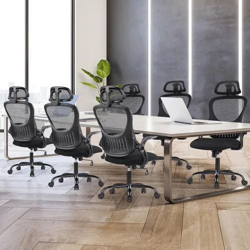 Miniatura 7 de Sweetcrispy Silla de escritorio para computadora de oficina, ergonómica, con respaldo alto, de malla, con ruedas y reposacabezas ajustables, cómodo