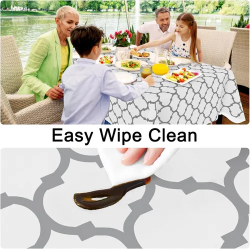 Miniatura 3 de Smiry Mantel redondo de plástico para mesa, mantel de vinilo impermeable con parte trasera de franela para mesas redondas, lavable y a prueba