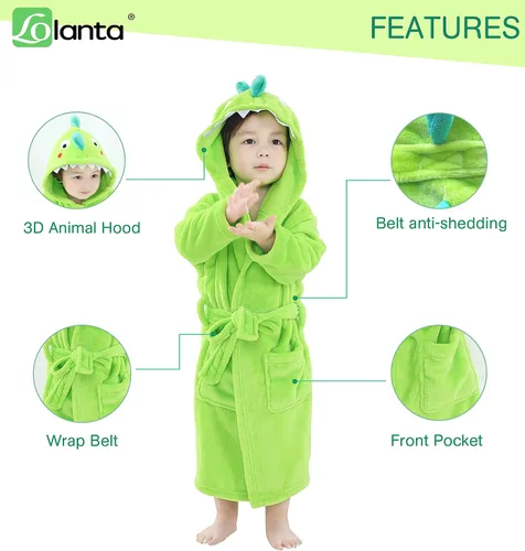 Miniatura 2 de LOLANTA Boys' Girls' Hooded Bathrobe Soft Animal Plush Robe Kids Sleepwear Dressing Gown Gift 2-8 Years