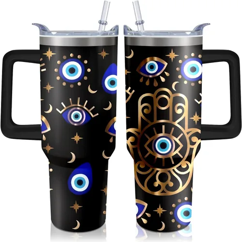 Miniatura 14 de Vaso térmico de alienígena de 40 onzas con asa y pajita abatible, taza aislante de acero inoxidable para amantes de ovnis, taza de café de viaje