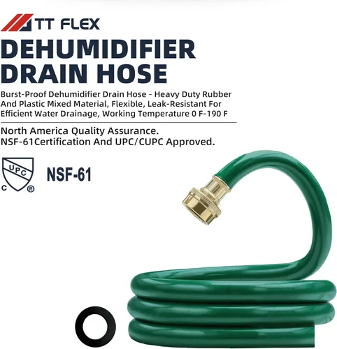 Miniatura 2 de TT FLEX Manguera de drenaje deshumidificadora a prueba de explosiones – Caucho verde de 5 pies, 3/4 pulgadas FHT, resistente, flexible, resistente a