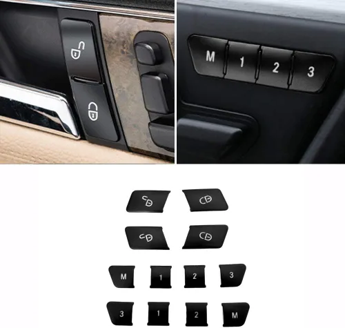 Miniatura 5 de Tapa de botón de bloqueo/desbloqueo negro para asiento con memoria, interruptor de parche de puerta, decoración interior de reemplazo para Mercedes
