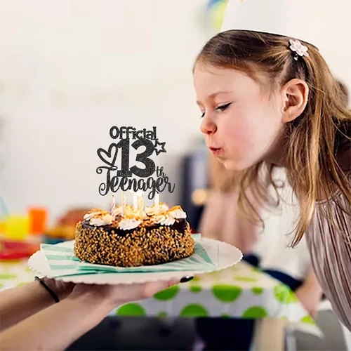 Miniatura 6 de Rsstarxi 1 paquete de 13 decoraciones oficiales para tartas de adolescentes con purpurina negra para decoración de pastel de cumpleaños de 13 años
