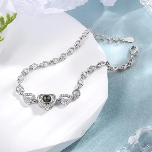 Miniatura 7 de Jeweidea Custom Bracelet with Picture Inside, Personalized Projection Heart Chain Link with Photo, Memorial Gifts for Women