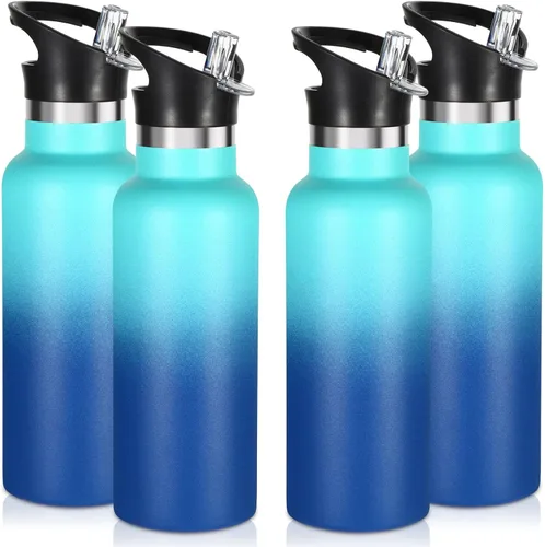 Miniatura 19 de Volhoply Botella de agua aislada para niños de 17 onzas, botellas de agua de acero inoxidable con tapa con pajilla, botella de agua de metal al