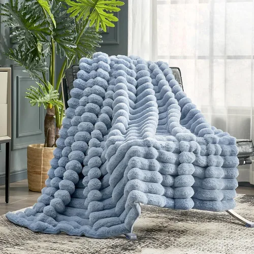Miniatura 50 de Cozy Bliss Manta de Tiro de Piel Sintética para Sofá, Manta de Felpa Acogedora y Cálida a Rayas para Sofá Dormitorio Sala de Estar, 50 x 60 Pulgadas