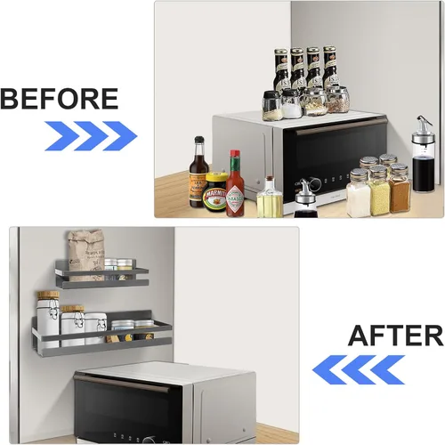 Miniatura 7 de Uten Estante grande para especias para refrigerador, paquete de 2 estantes magnéticos fuertes, organizador de refrigerador movible, ahorro de Gris