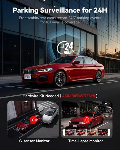 Miniatura 7 de REDTIGER F17 - Cámara de tablero de 4K, 3 canales, con GPS integrado y WiFi de 5GHz, con tarjeta de 64GB, 2160P+1080P+1080P frontal y trasera