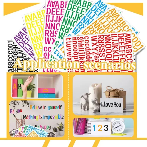 Miniatura 3 de 8 hojas de calcomanías de letras, 1008 calcomanías del alfabeto, letras autoadhesivas de vinilo de 1 pulgada, calcomanías de alfabetos negros ABC
