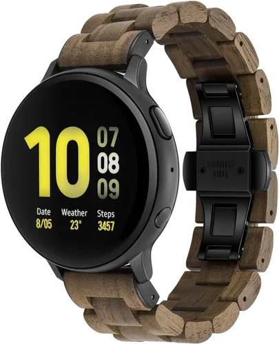 Miniatura 9 de Correa de 0.78 pulgadas compatible con Samsung Galaxy Watch/Gear S2 S3/Active/Active 2, correa de acero inoxidable de madera natural para Samsung