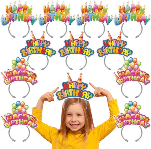 Miniatura 8 de KKBES Diademas de feliz cumpleaños, sombreros de papel para fiesta de cumpleaños, 3 patrones para niños y adultos que celebran cumpleaños