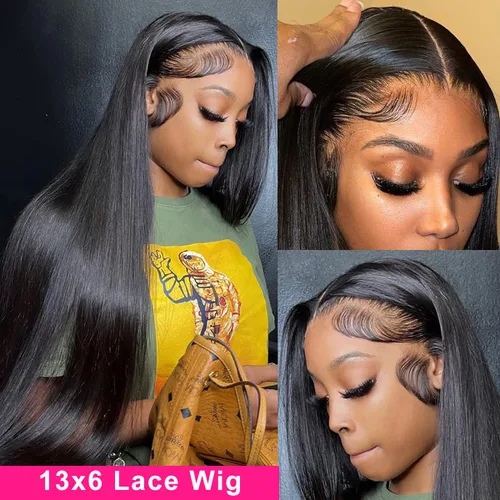 Miniatura 2 de Pelucas de cabello humano lacio de 20 pulgadas con encaje frontal de 13 x 6 pulgadas para mujeres negras, predepiladas con línea capilar natural