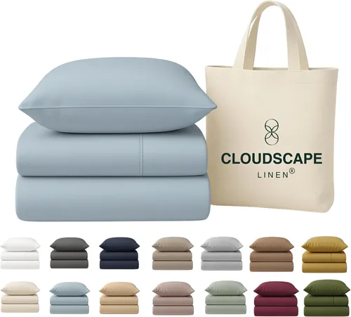 Miniatura 11 de Cloud Scape Linen - Juego de sábanas de 100% algodón egipcio, tamaño individual, juego de ropa de cama de lujo de 3 piezas, 400 hilos, calidad