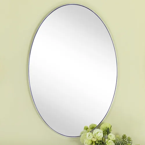 Miniatura 5 de Espejo de baño ovalado con marco de metal cromado para pared en acero inoxidable, moderno espejo de tocador de baño, para montar en la pared, 24 x