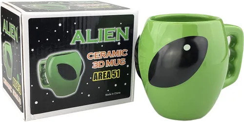 Miniatura 2 de VanEnjoy Taza de café de cerámica con forma de cerámica esmaltada verde brillante, taza de café de té, universo espacial 3D, OVNI conspicuo