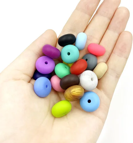 Miniatura 6 de 100 cuentas de silicona de ábaco de 0.555 pulgadas (0.551 in), cuentas planas y redondas, cuentas gruesas, mezcla de colores, cuentas de platillo