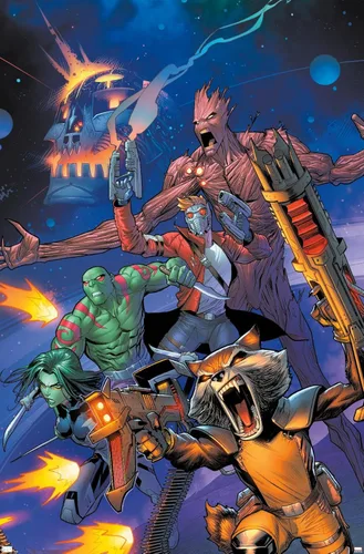 Marvel Comics Guardianes de la Galaxia - Póster de pared con gritos grupales, 34 pulgadas de largo x 22.4 pulgadas de ancho, versión premium sin