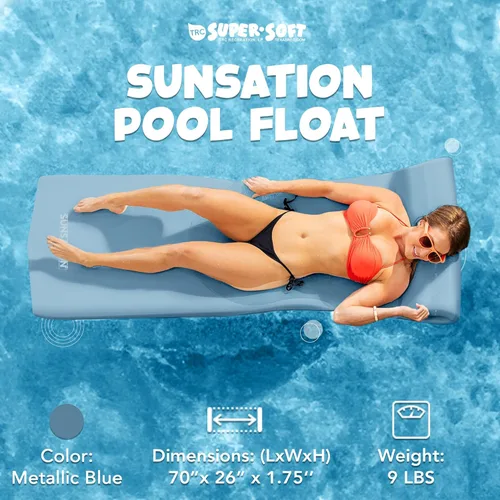 Miniatura 2 de TRC Recreation Sunsation Thick Foam Pool Float Lounger w/Headrest for Lounging & Sunbathing in Swimming Pools, Beaches & Lakes Azul metálico