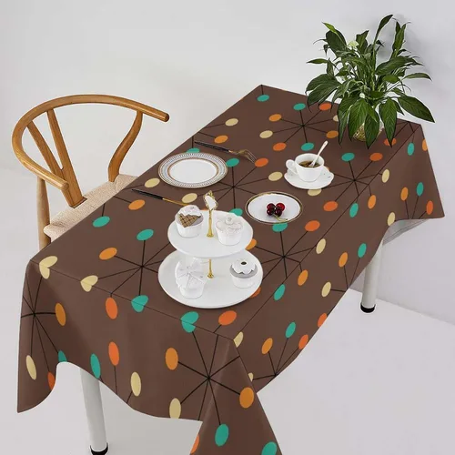 Miniatura 57 de Mantel retro moderno de mediados de siglo, diseño de colores retro de los años 50, resistente al agua, mantel lavable para cocina, comedor, fiesta