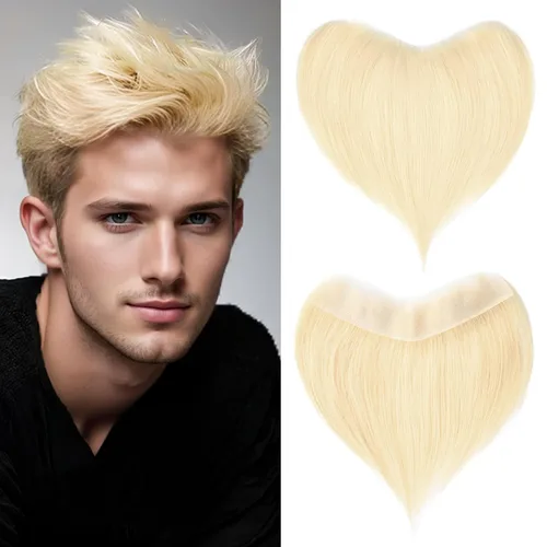 Miniatura 20 de Extensión frontal de cabello rubio claro para hombres, extensión de cabello lacio con pérdida de línea de cabello humano con cinta adhesiva