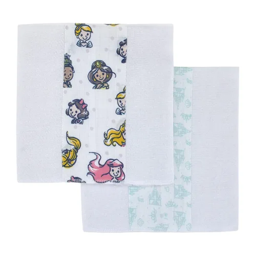 Disney Paños para eructos de muselina de algodón 100% de princesa, color blanco, rosa, amarillo y aguamarina, paquete de 2 Disney Princess