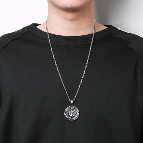 Miniatura 4 de HZMAN Collar de ancla náutica vikingo nórdico para hombres y niños, de acero inoxidable, brújula y timón, regalo de joyería, Acero inoxidable, No es