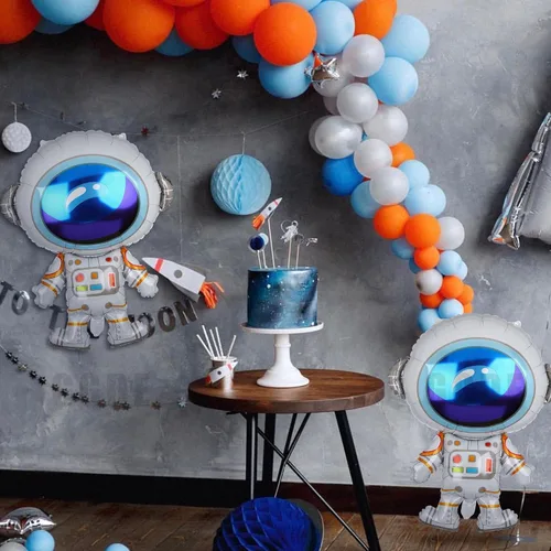 Miniatura 3 de 2 globos de aluminio con forma de astronautas grandes de Mylar para decoración de fiesta de cumpleaños con temática espacial del universo