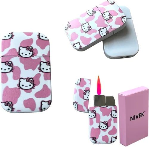 NIVEK Kulomi Encendedor Kitty KT con llama rosa de bolsillo, recargable, Kawaii lindo, resistente al viento (Gato, Conejo, Melodía, Duffy)