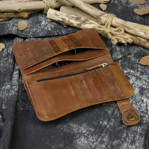Miniatura 5 de Cartera larga de cuero genuino para hombre, cartera con tarjetero y bolsillo para monedas