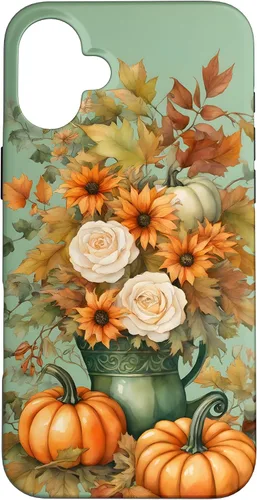 Miniatura 23 de Vintage Autumn Flower Fall Pumpkin Teal Case for iPhone 17